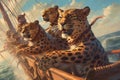 A group of daring cheetah pirates animal pirate illustration generative ai