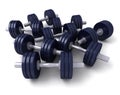 A group of dark blue dumbbells