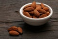 Group of delicious almonds in a bowl