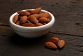 Group of delicious almonds in a bowl