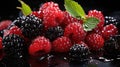 Group of Delicious Fresh Blackberries With Splashing Water on Dark Defocused Background Royalty Free Stock Photo