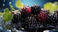 Group of Delicious Fresh Blackpberries With Splashing Water on Dark Defocused Background Royalty Free Stock Photo