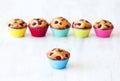 Group of delicious muffins placed on table Royalty Free Stock Photo