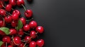 Group of Delicious Red Cherry On Black Background with Copy Space Selective Focus Royalty Free Stock Photo