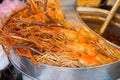 group of delicious streaming jumbo shrimps prawn in Thai street Royalty Free Stock Photo