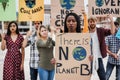 Group of demonstrators on road, young people from different cultures fight for climate change - Global warming and enviroment