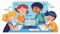 A group of determined kids work together to code a maze game testing their programming skills as they try to make it to