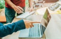 Group developer programming hand pointing display coding technology, Website design Safety of the social world Cyberspace concept Royalty Free Stock Photo
