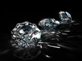 Group of diamonds on black background. Beautiful sparkling shining round shape emerald image with reflective surface. 3D