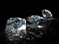 Group of diamonds on black background. Beautiful sparkling shining round shape emerald image with reflective surface. 3D