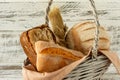 Group of different bread\'s type on wooden table Royalty Free Stock Photo