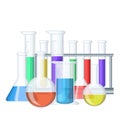 Group of different chemical medical test tubes with color liquid