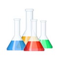 Group of different chemical medical test tubes with color liquid