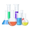 Group of different chemical medical test tubes with color liquid