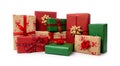 Group of different christmas gift boxes on white background