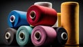 a group of different colored spools of thread on a black background Royalty Free Stock Photo