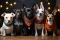 a group of different dogs wearing scarves and sitting Royalty Free Stock Photo