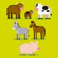 Group Of Different Farm Animals With Color