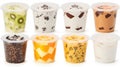 a group of different flavors of yogurt