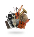 Group of different musical instruments on white background Royalty Free Stock Photo