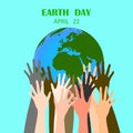 Group of different race people holding planet earth over blue sky background. saving ecology and Renewable, environmentally Royalty Free Stock Photo