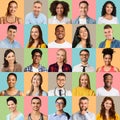 Group of different smiling multi ethnic people posing over colored backgrounds Royalty Free Stock Photo