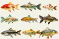 Group of different types of fish on a white backdrop. Perfect for educational materials or seafood industry promotion Royalty Free Stock Photo