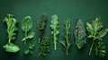 A group of different types of green vegetables on a dark background, AI Royalty Free Stock Photo