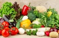 Group of different vegetables on wooden board Royalty Free Stock Photo