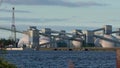 A group of digestors at the port for storing biogas. tanks for liquefied gas