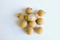 Group  Dimocarpus longan, isolated on white background. Fresh longan thai fruit. Royalty Free Stock Photo