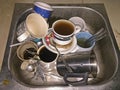 a group of dirty tableware