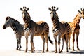 Group of Diverse Animals - Zebra, Lion, Elephant, Giraffe, and Parrot - Standing Side by Side Casting Unity