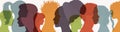 Abstract silhouette head face of diverse people in profile. Friendship between multiethnic and multicultural people. Community