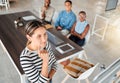 Group of diverse businesspeople having a meeting in an office at work. Young serious mixed race businesswoman thinking Royalty Free Stock Photo