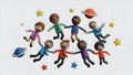 Teamwork Space Diverse Clay People Holding Hands in Orbit Royalty Free Stock Photo