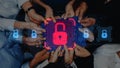 Diverse Hands Collaborate on Digital Security Concept, Unlocking Data Protection with Modern Technology and Innovations Royalty Free Stock Photo