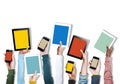 Group of Diverse Hands Holding Digital Devices Royalty Free Stock Photo