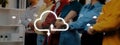 Group of diverse individuals standing together with a cloud technology concept overlay, representing collaboration Royalty Free Stock Photo