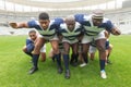 Group of diverse Male rugby players ready to play rugby match in stadium