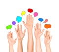 Group of Diverse Multi Ethnic Hands Reaching for Speech Bubbles