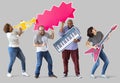 Group of diverse people enjoying music instruments Royalty Free Stock Photo