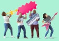 Group of diverse people enjoying music instruments Royalty Free Stock Photo