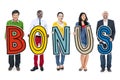 Group of Diverse People Holding Word Bonus Royalty Free Stock Photo