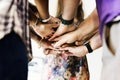 Group of diverse people joined hands together teamwork Royalty Free Stock Photo