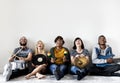 Group of diverse people together enjoying music Royalty Free Stock Photo