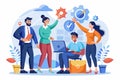 A group of diverse professionals collaborates in an office, sharing ideas and using technology for teamwork, Good managers promote Royalty Free Stock Photo