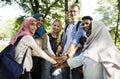 Group of diverse youth with teamwork joined hands Royalty Free Stock Photo