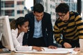 Group of diversity business executive having business discussion on corporate business project in company workplace Royalty Free Stock Photo