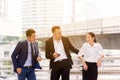 Group of diversity business people team talking and consult while standing together in the city Royalty Free Stock Photo